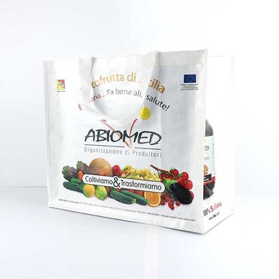 Υφαμένο λευκό τσαντών παντοπωλείων πολυπροπυλένιο με την εκτύπωση 145Gsm οθόνης μεταξιού