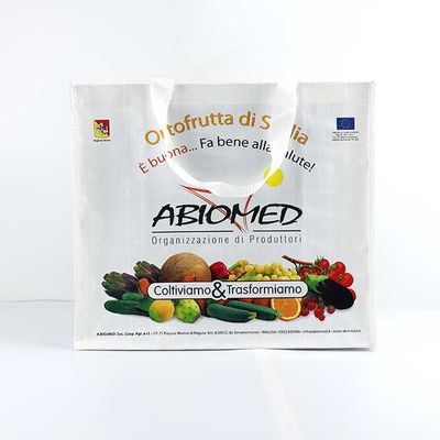 Υφαμένο λευκό τσαντών παντοπωλείων πολυπροπυλένιο με την εκτύπωση 145Gsm οθόνης μεταξιού